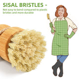 Bamboo Dish Scrub Brushes,Kitchen Wooden Cleaning Scrubbers Set for Washing Cast Iron Pan/Pot, Natural Sisal Bristles, Set of 3