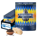 Chinook Seedery Sunflower Seeds to Eat - Jumbo, Flavored, Roasted, Low Sodium Snacks - Keto Friendly, Gluten-Free, Non-GMO - Parmesan & Pepper Flavor