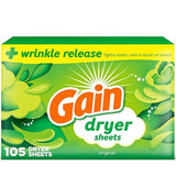 Gain dryer sheets Plus Wrinkle Release, Original Scent, 105 Count, Fights static with a touch of scent, laundry sheets