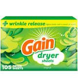 Gain dryer sheets Plus Wrinkle Release, Original Scent, 105 Count, Fights static with a touch of scent, laundry sheets