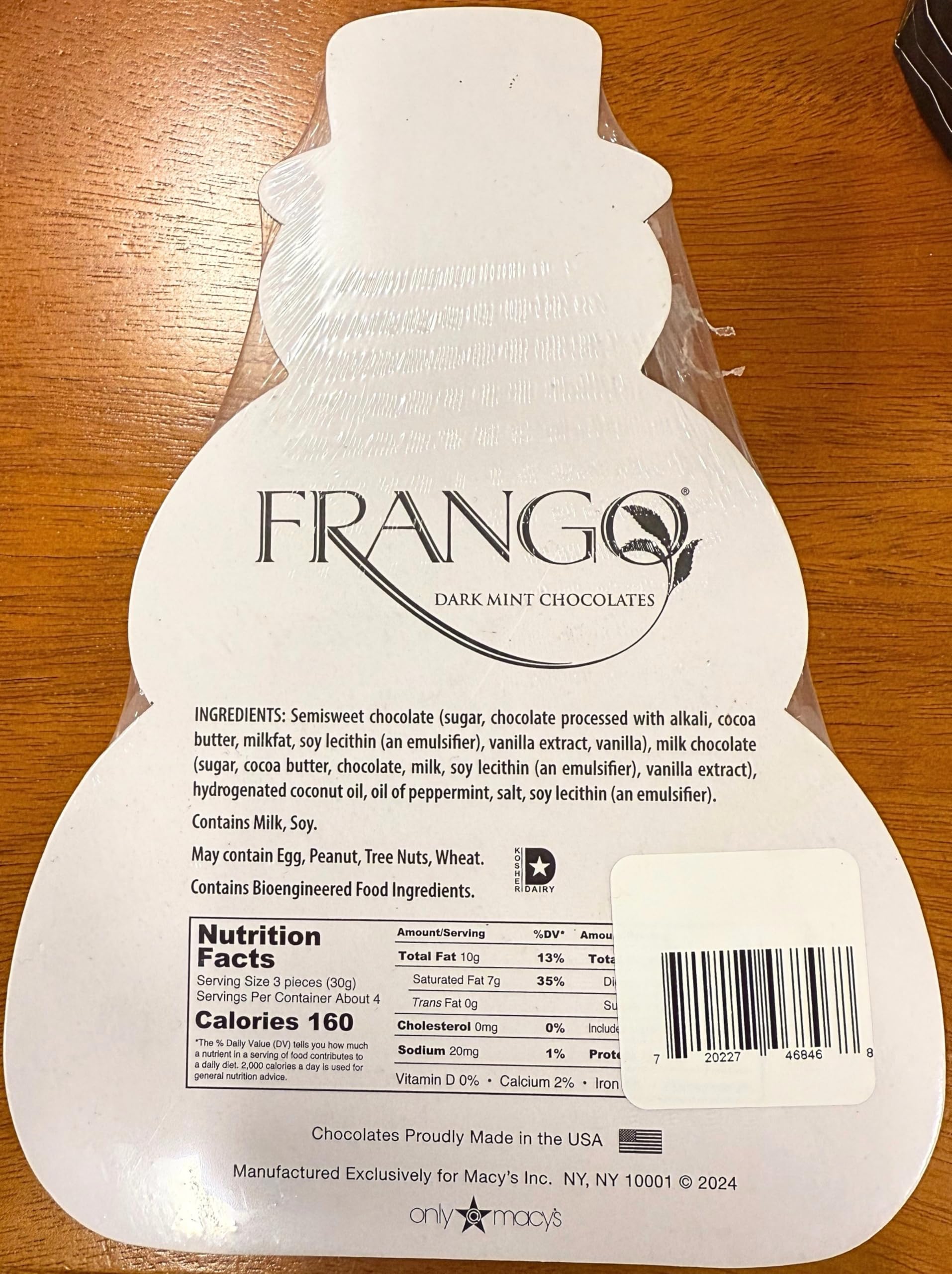 Frango Dark Mint Chocolates Snowman Gift Box - 4.62 oz (130g) - Limited Edition Holiday Chocolate - Classic Chicago Mint Truffles