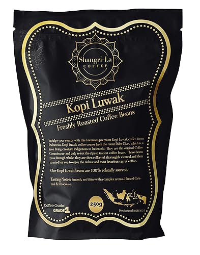 Shangri-La Coffee - Wild Kopi Luwak Coffee Whole Beans - Ethically Sourced - 250 Grams (8.8oz) (Other Weights & Bean Types Available) - Produce
