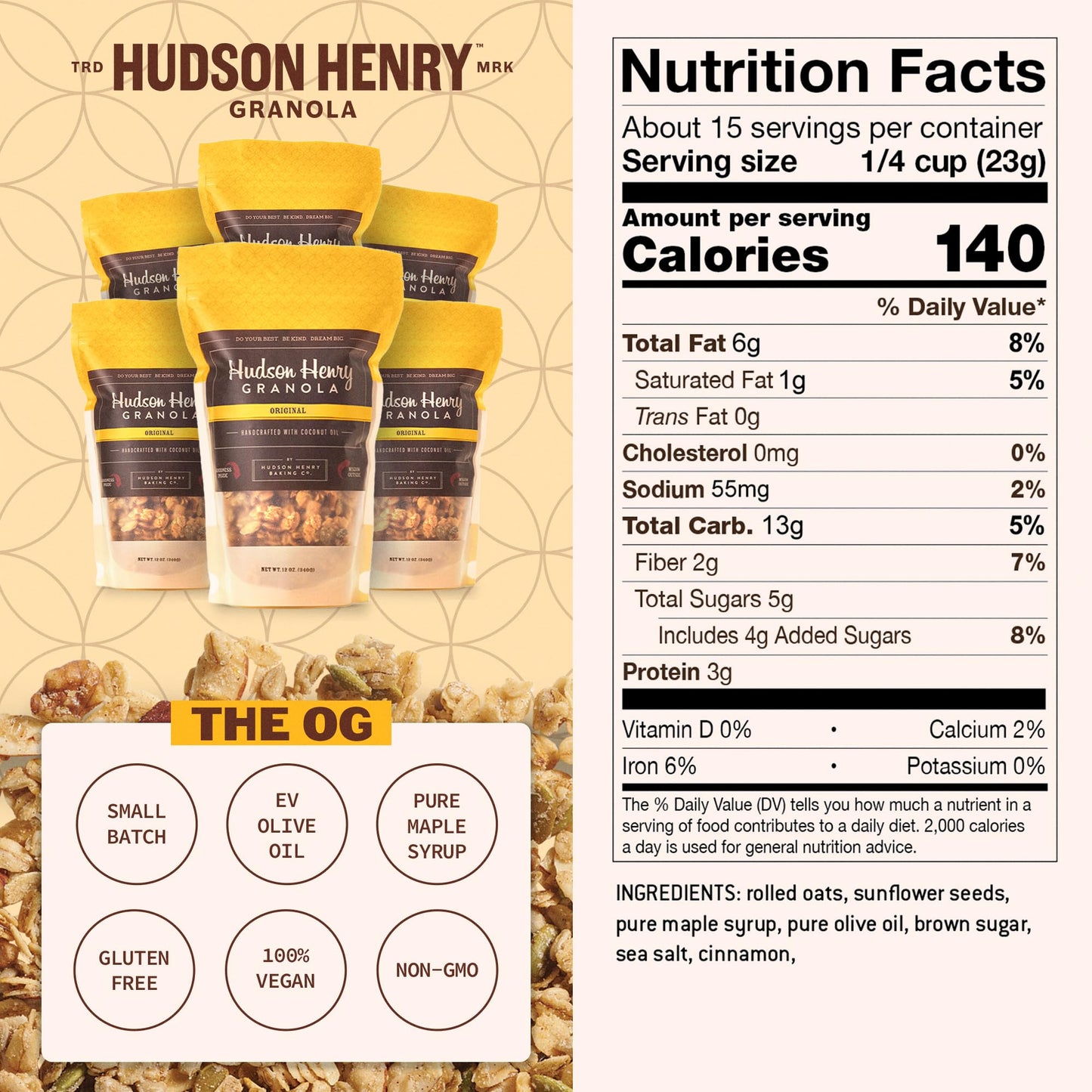 Hudson Henry OG Granola for Yogurt, Snacking & Cereal | Gluten Free Granola with Pumpkin Seeds | Vegan, Non-GMO & Small Batch Baked with Pure Maple