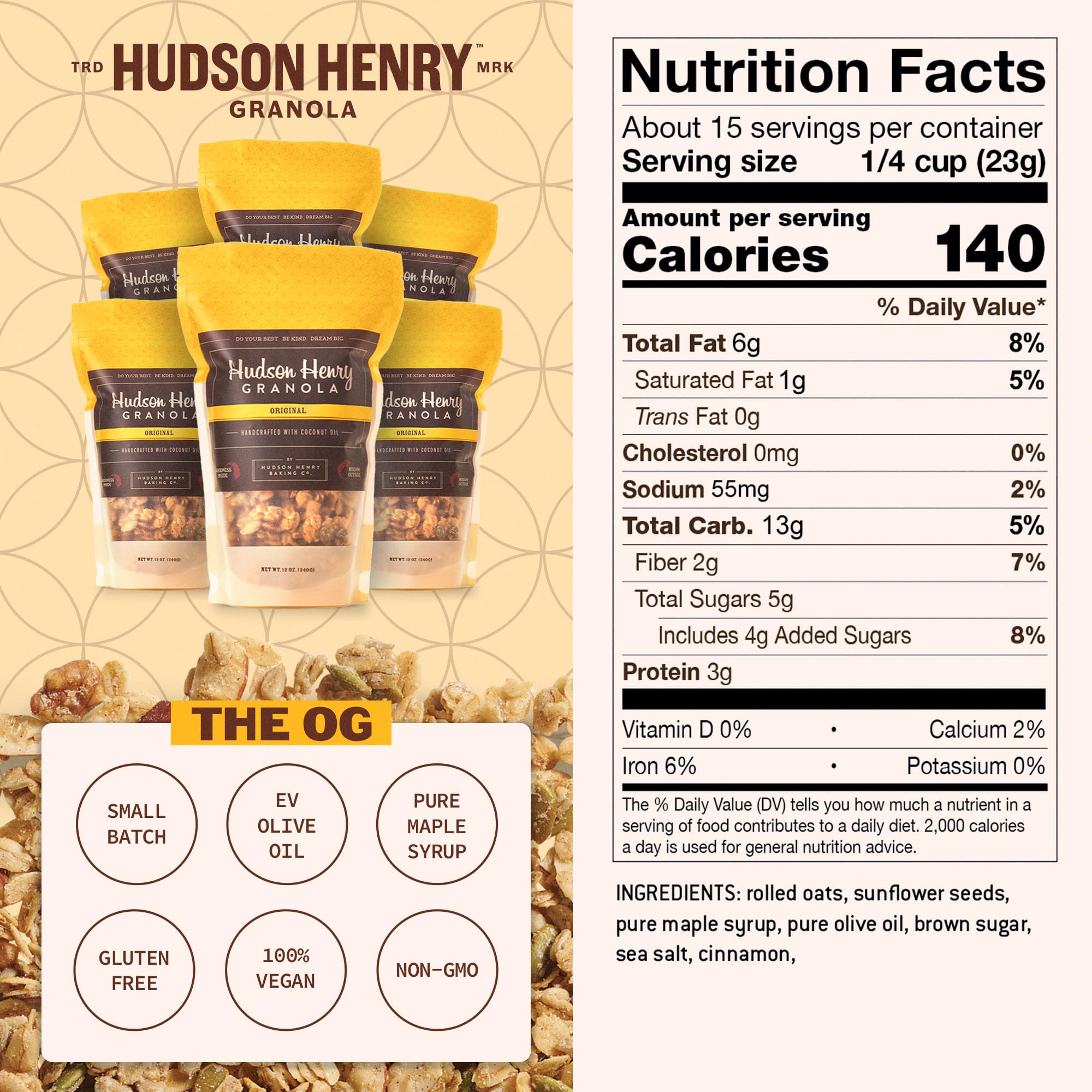 Hudson Henry OG Granola for Yogurt, Snacking & Cereal | Gluten Free Granola with Pumpkin Seeds | Vegan, Non-GMO & Small Batch Baked with Pure Maple
