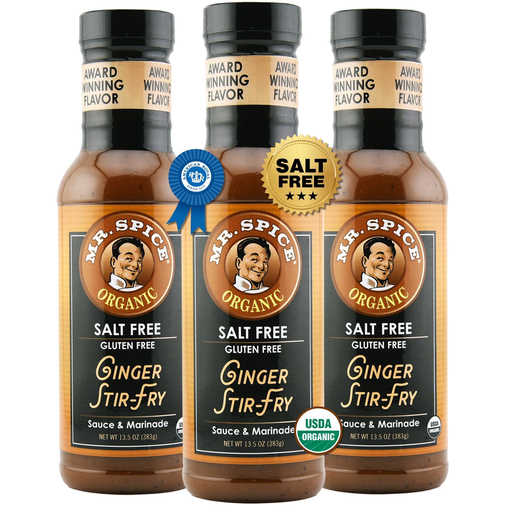 Mr. Spice Organic Ginger Stir Fry Sauce, Salt Free Stir Fry Sauce (0 mg/serving), Gluten Free, Low Sodium Sauces for Marinade, Wok & Air Fryer, No
