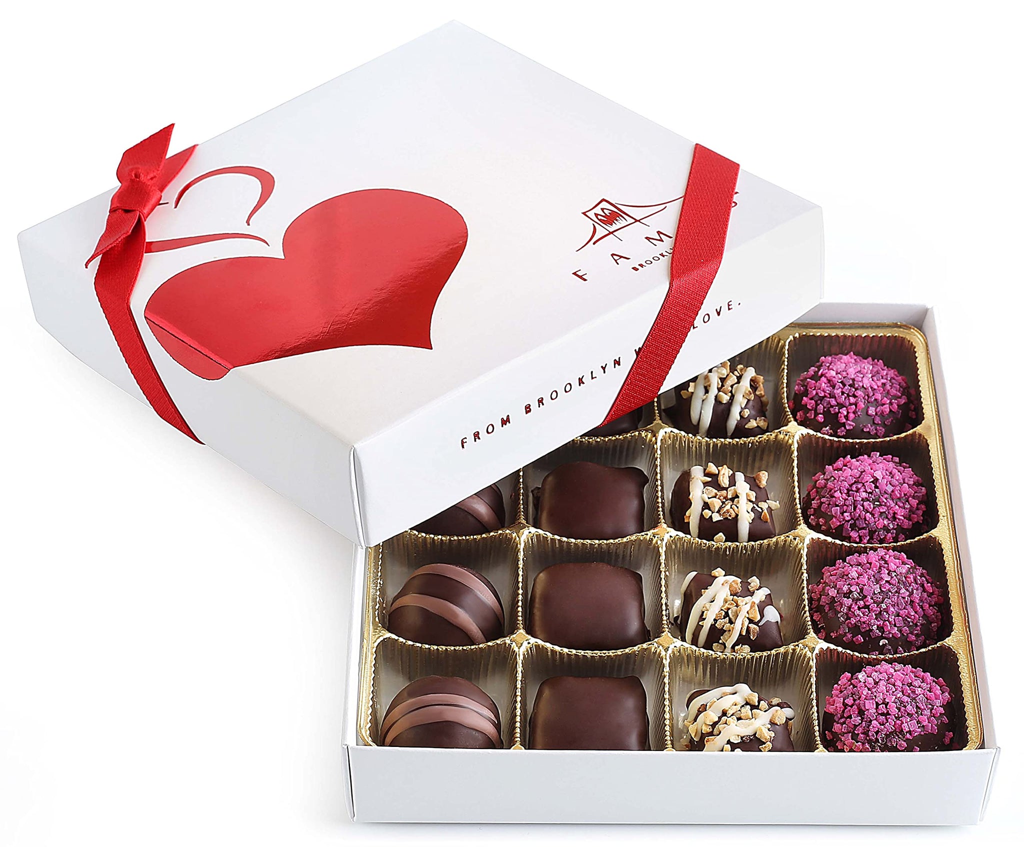 Valentine Chocolate Truffles Gift Box - 16-Pc Fancy Vegan Dark Chocolate Candy, Kosher, Dairy Free, Heart Box of Chocolates, Assorted Mother's Day