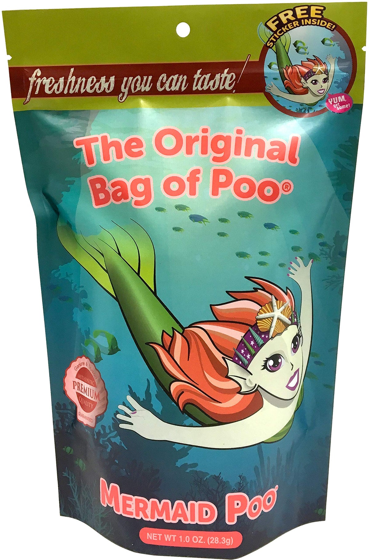 The Original Bag of Poo®, Mermaid Poo (Blueberry Flavor Cotton Candy) Novelty Poop Gag Gift. Free sticker inside.