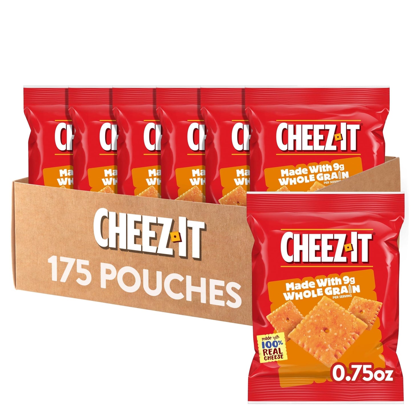 Cheez-It Cheese Crackers, Baked Snack Crackers, Made with Whole Grain, Original (175 Pouches)