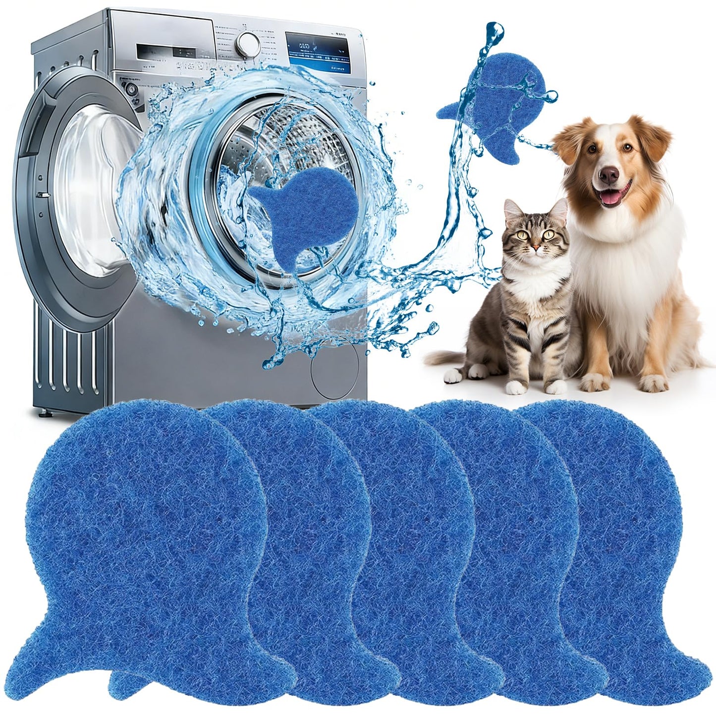 5PCS Pet Hair Remover for Laundry, Reusable Pet Hair Catcher for Washing Machine, Dog & Cat Hair Remover for Clothes, Bedding & Blankets, Fabric-Safe