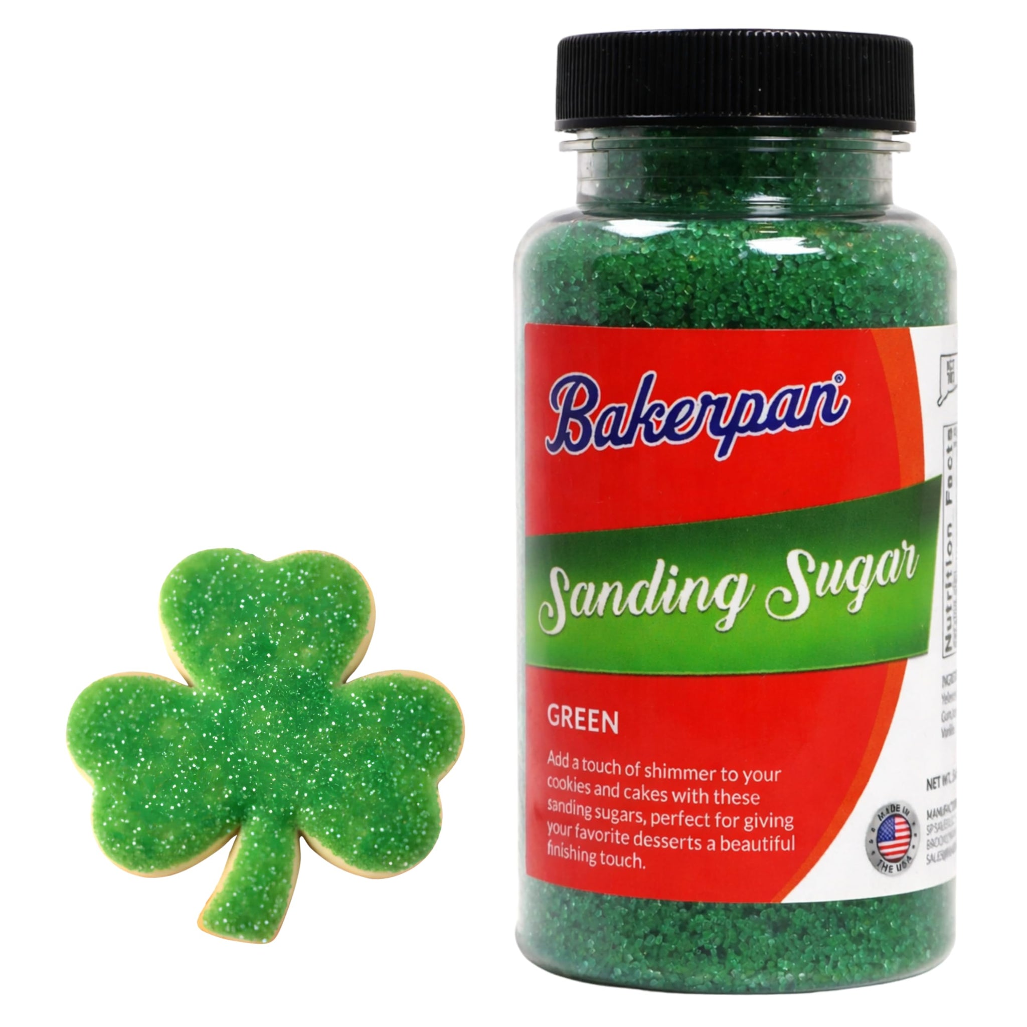 Bakerpan Green Sanding Sugar for Baking & Cookie Decorating - 5 Ounce Edible Green Sugar Sprinkles for Cookies, Cakes, Cocktails (Made In USA)