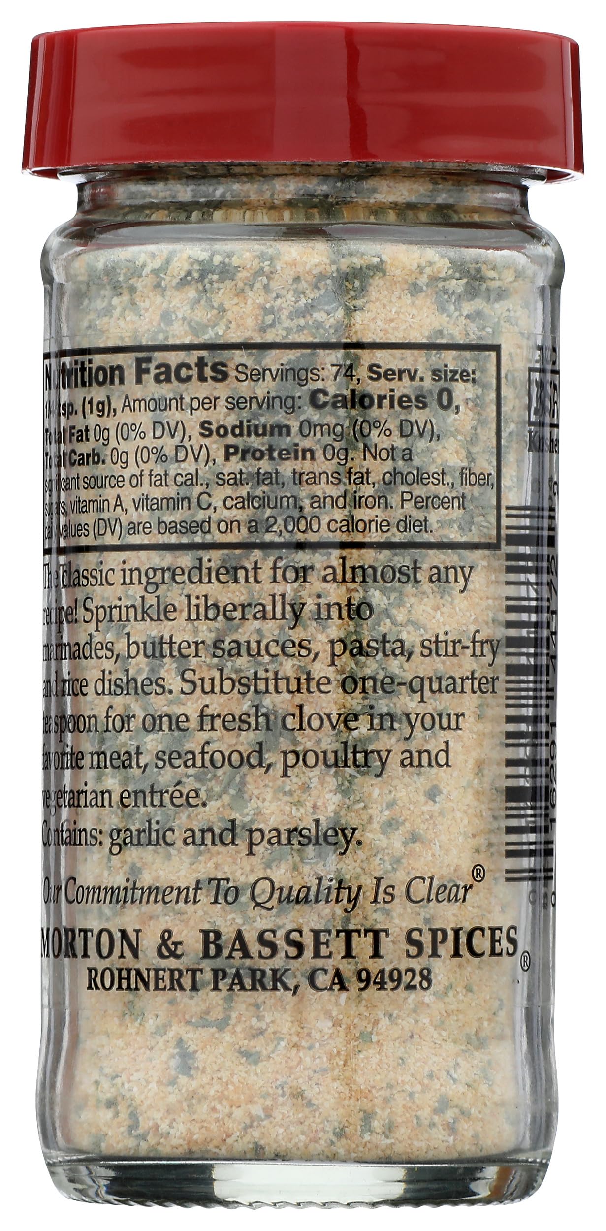 Morton & Bassett Granulated Garlic with Parsley, 2.6oz - Salt-Free, Non-GMO, Herb Blend, Aromatic & Flavorful Seasoning for All Purpose Cooking