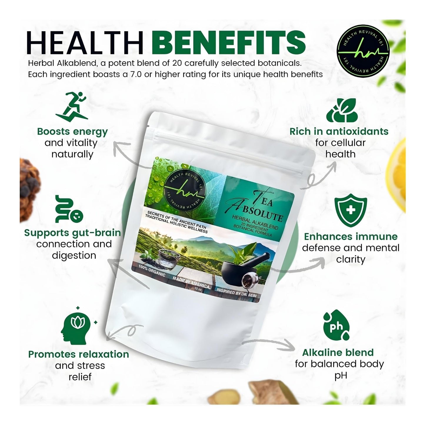 Tea Absolute - Organic Loose Leaf Herbal Tea | 20 Botanical Wellness Blend for Detox, Digestion, Gut Health, Immunity & Natural Energy |