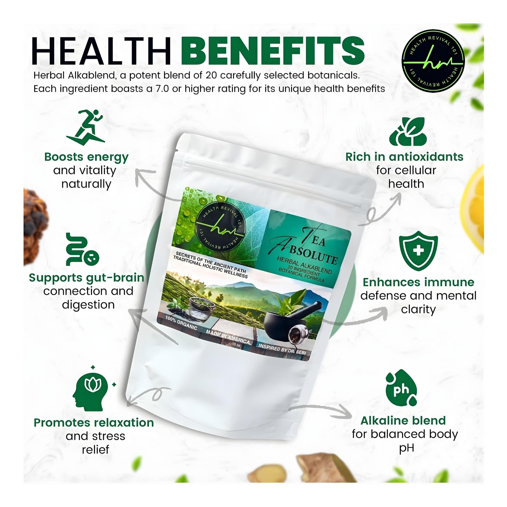 Tea Absolute - Organic Loose Leaf Herbal Tea | 20 Botanical Wellness Blend for Detox, Digestion, Gut Health, Immunity & Natural Energy |