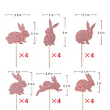 Artczlay 24pcs bunny cupcake topper, easter bunny themed cake decoration, glitter boy girl baby party decoration (Rose gold)