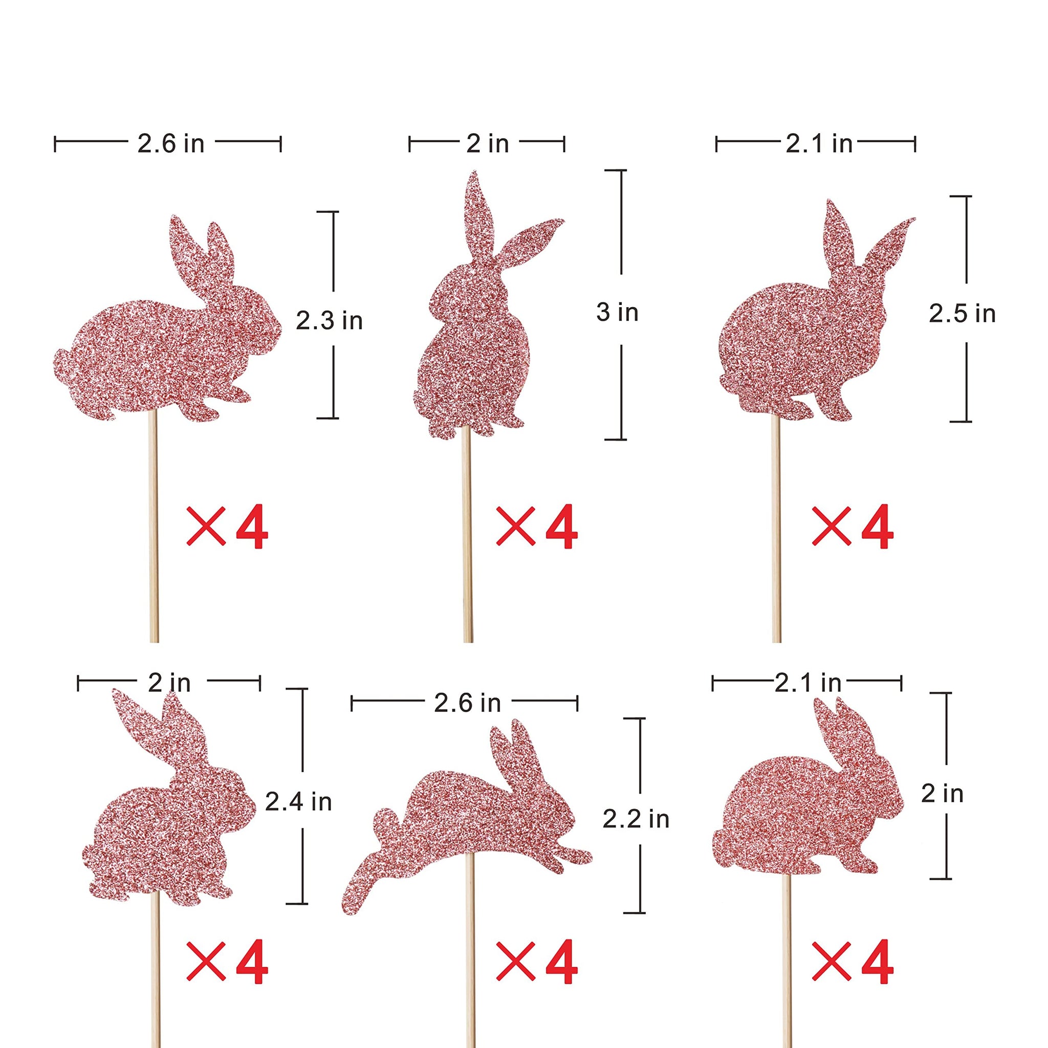 Artczlay 24pcs bunny cupcake topper, easter bunny themed cake decoration, glitter boy girl baby party decoration (Rose gold)