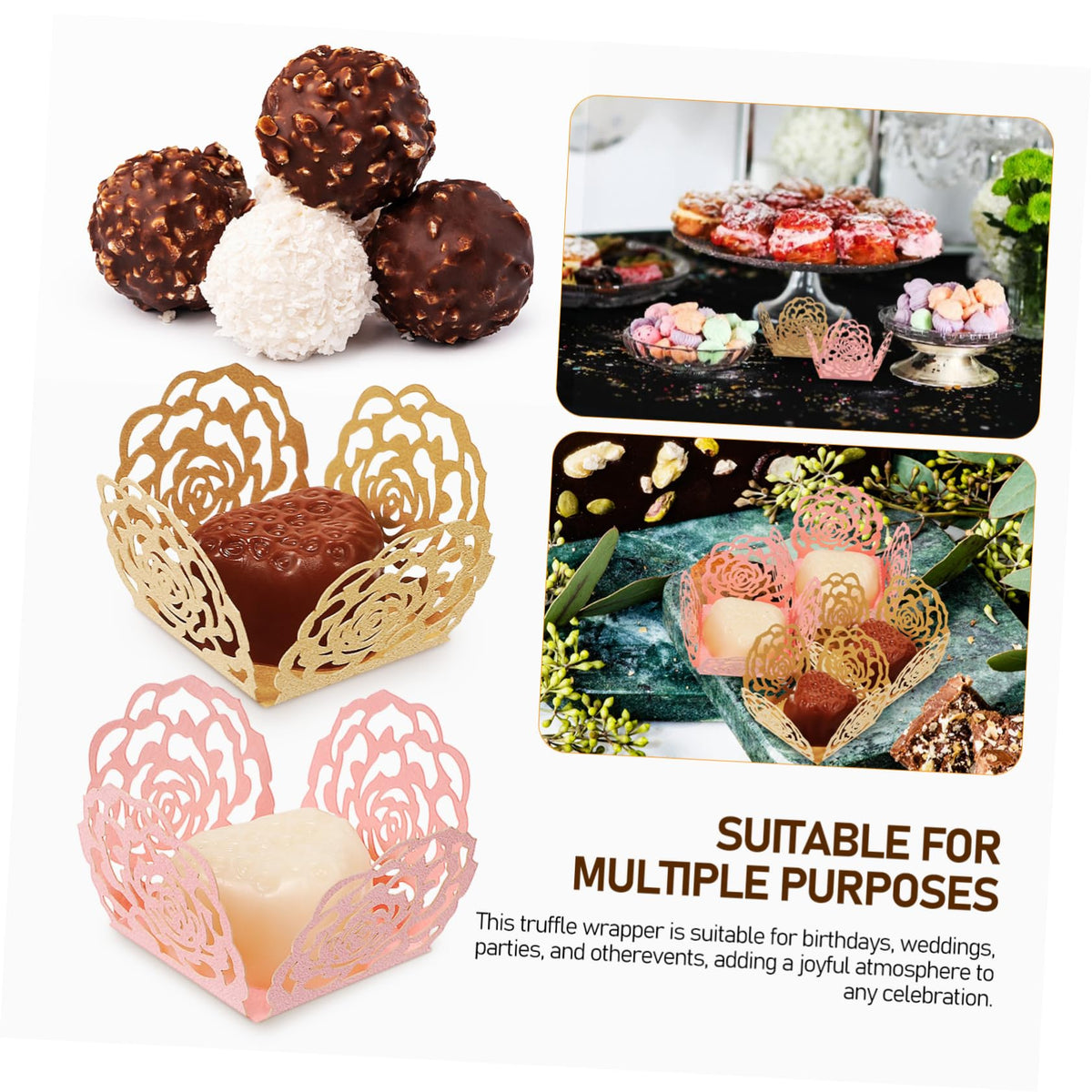 GRIRIW 100pcs Rose Design Chocolate Cups Mini Cupcake Liners for Weddings Birthdays and Parties Elegant Truffle Wrappers
