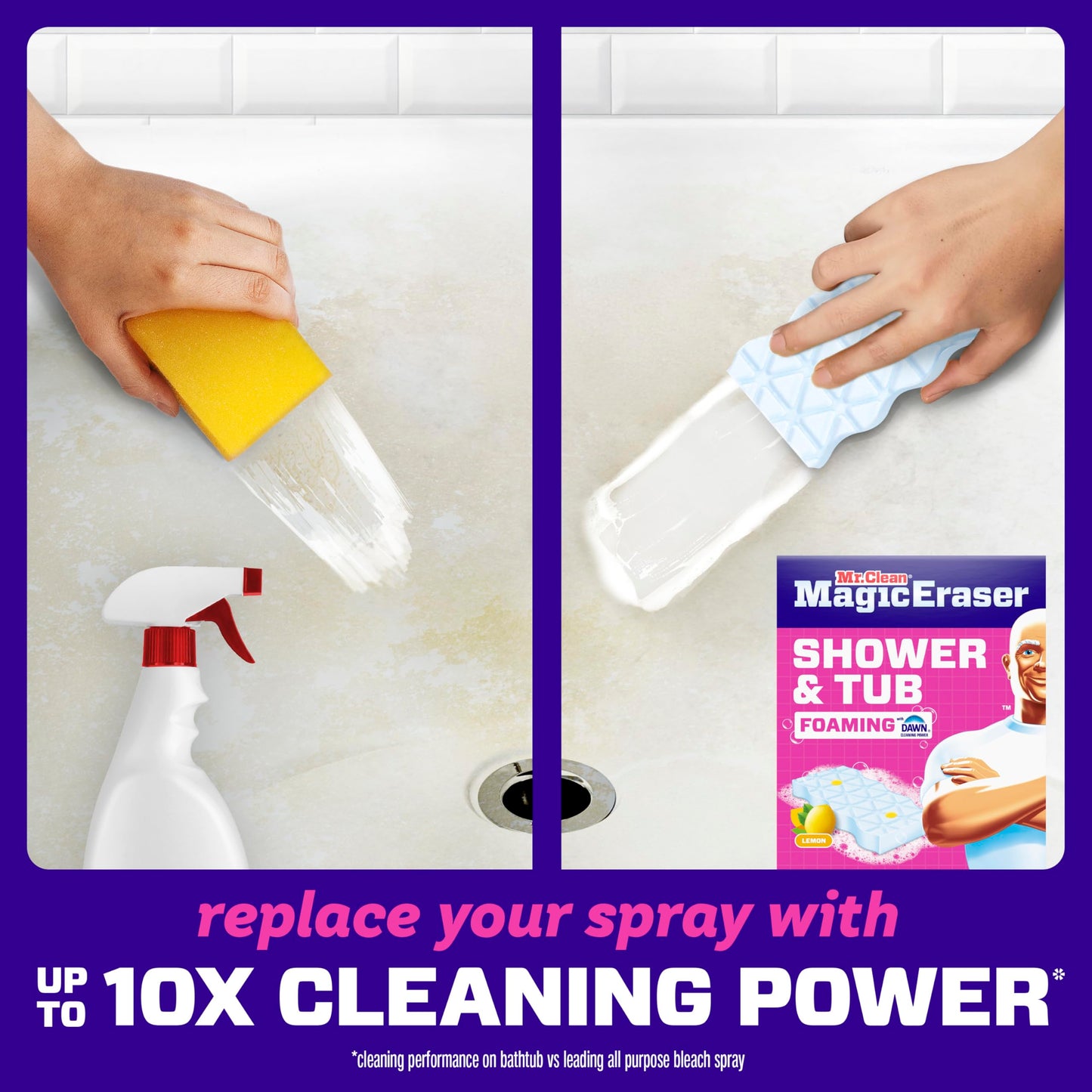 Mr. Clean Magic Eraser Sponge, Bathroom, Shower, Tub Cleaner, Soap Scum Remover, Bathroom Cleaning Supplies, Dawn Cleaning Power with Lemon Scent