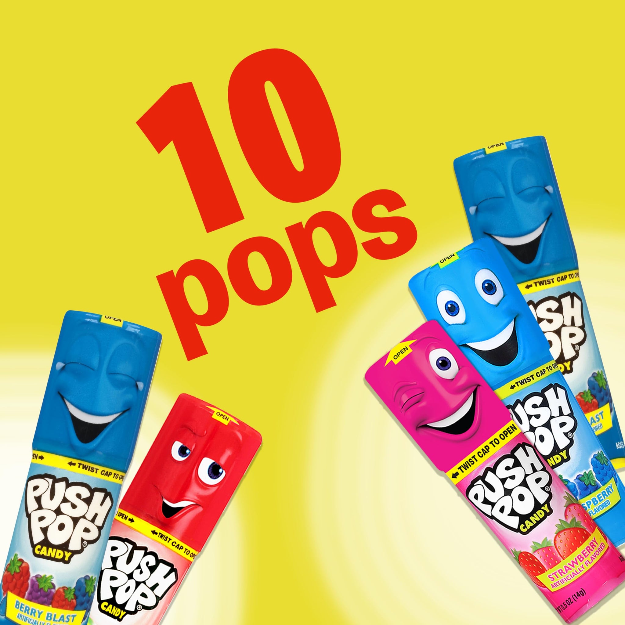 Push Pop Giant Candy Lollipop Container, 10 Ct Individually Wrapped in Assorted Fruity Flavors, Full Size, Fun Hard Candy For Party Favors, Birthday