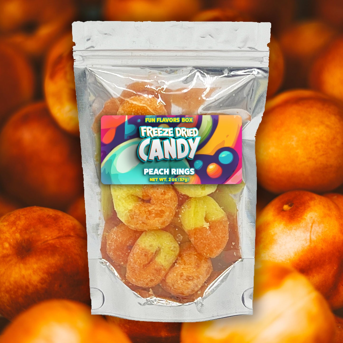 Freeze Dried Candy Peach Rings Variety Pack - Crunchy Candy Snack - Space Theme Party Favor Gift Idea, 2 oz