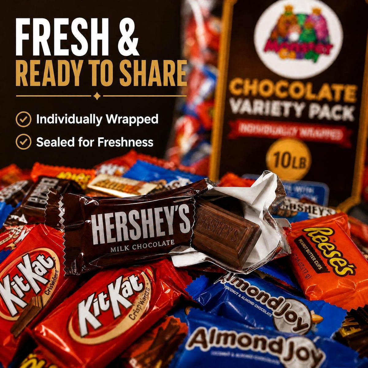 Monster Candy Bulk Chocolate Variety Pack - 10 Lb Individually Wrapped Candy Assortment for Basket Stuffers, Celebration & Party - July 4th