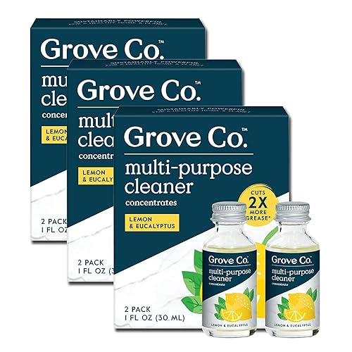 Grove Co. Multi-Purpose Cleaner, Refill Concentrate (6 x 1 Fl Oz) Plant-based Household Cleaning Supplies, Ammonia & Chlorine Free, No Plastic Waste