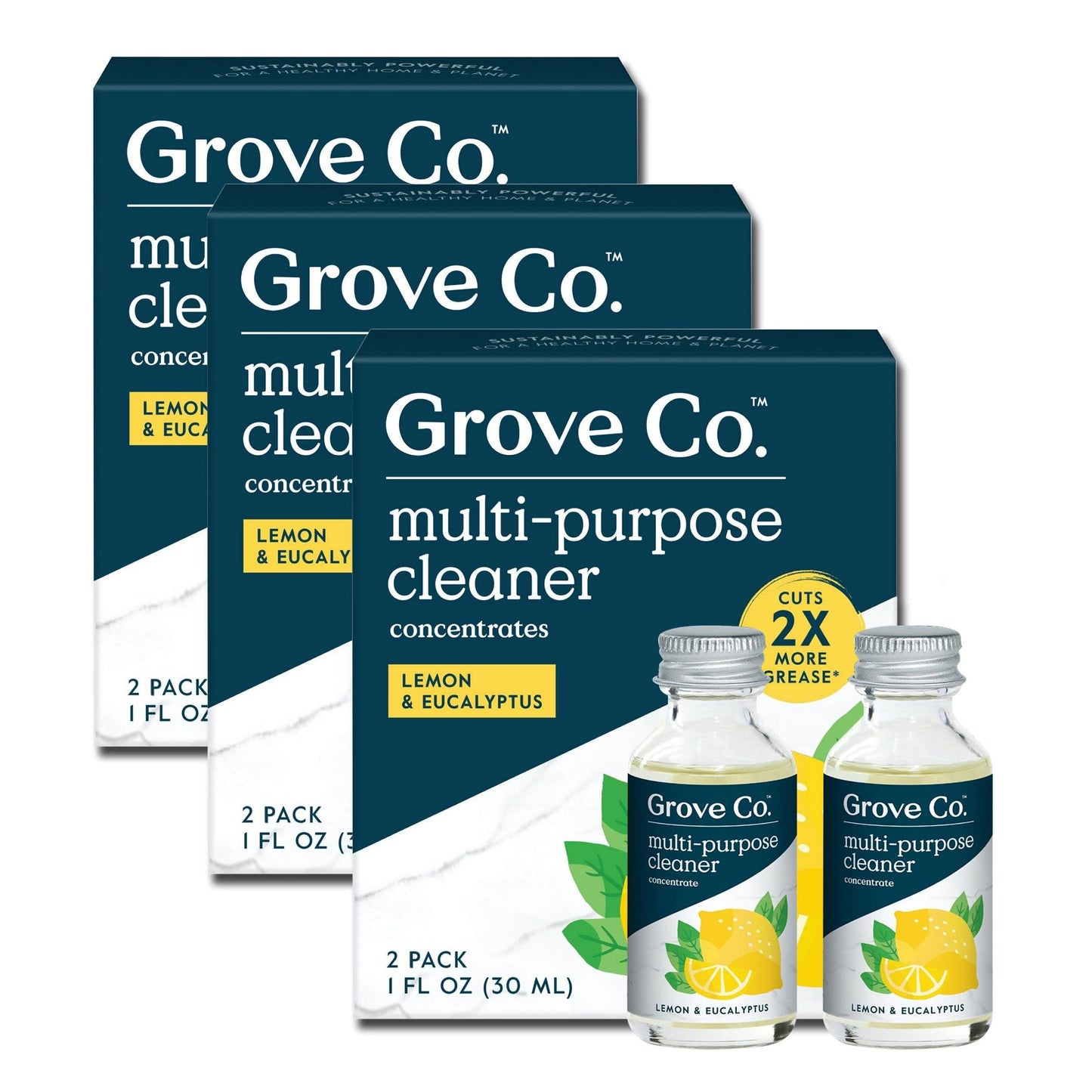 Grove Co. Multi-Purpose Cleaner, Refill Concentrate (6 x 1 Fl Oz) Plant-based Household Cleaning Supplies, Ammonia & Chlorine Free, No Plastic Waste