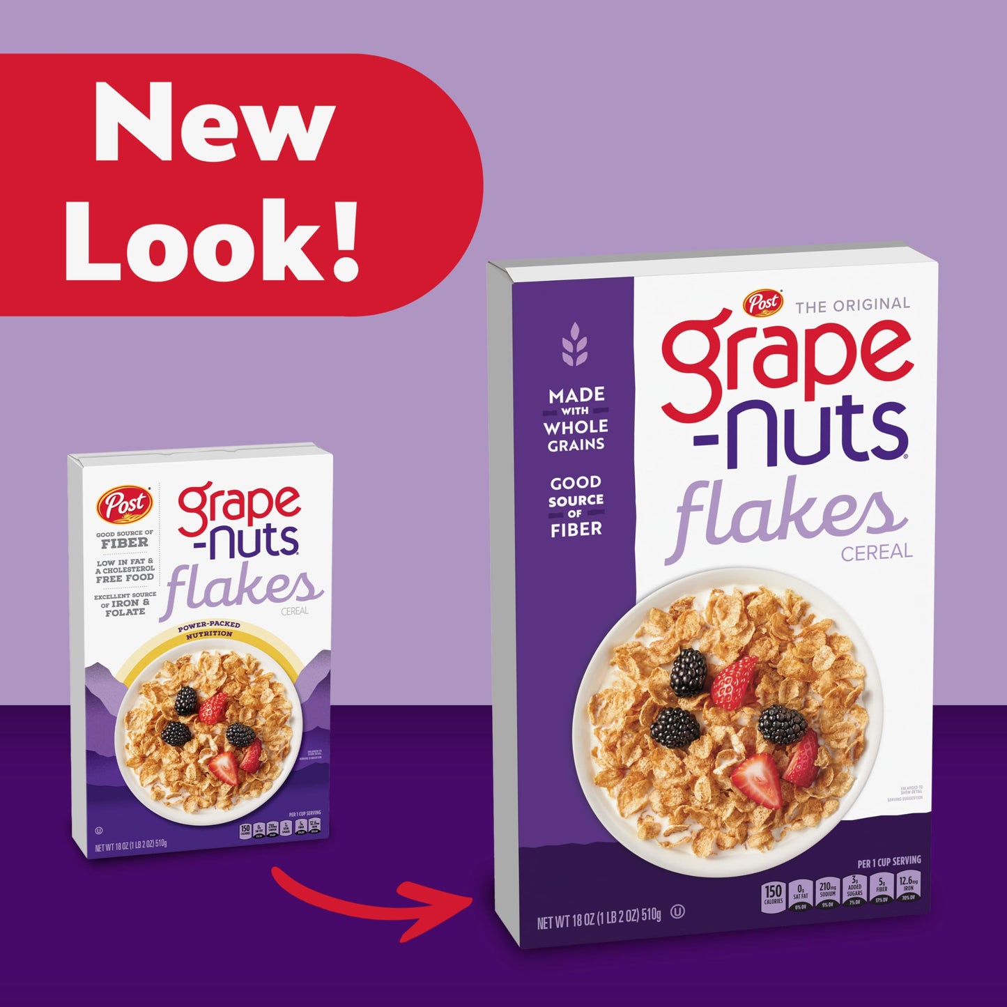Grape Nuts Flakes Cereal, Low Fat, 18 oz Box