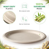 Compostable Plates, Disposable Heavy Duty Paper Plates - [125 Count] 9 Inch, Unbleached Biodegradable, Made of Natural Sugarcane Bagasse, Brown