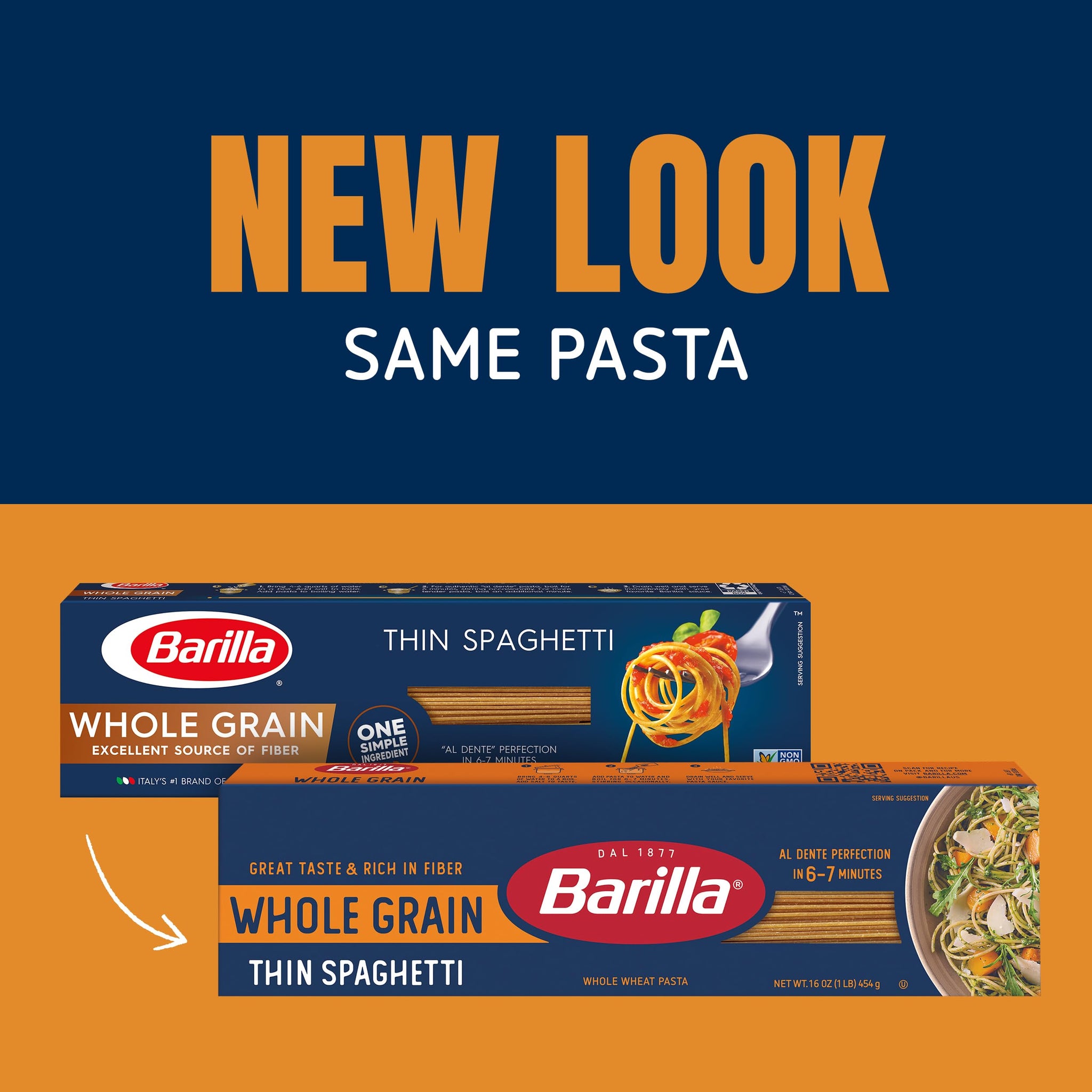 Barilla Whole Grain Thin Spaghetti, 16 oz. Box - Non-GMO Pasta, With 100% Whole Grain Durum Wheat - Great Source of Fiber