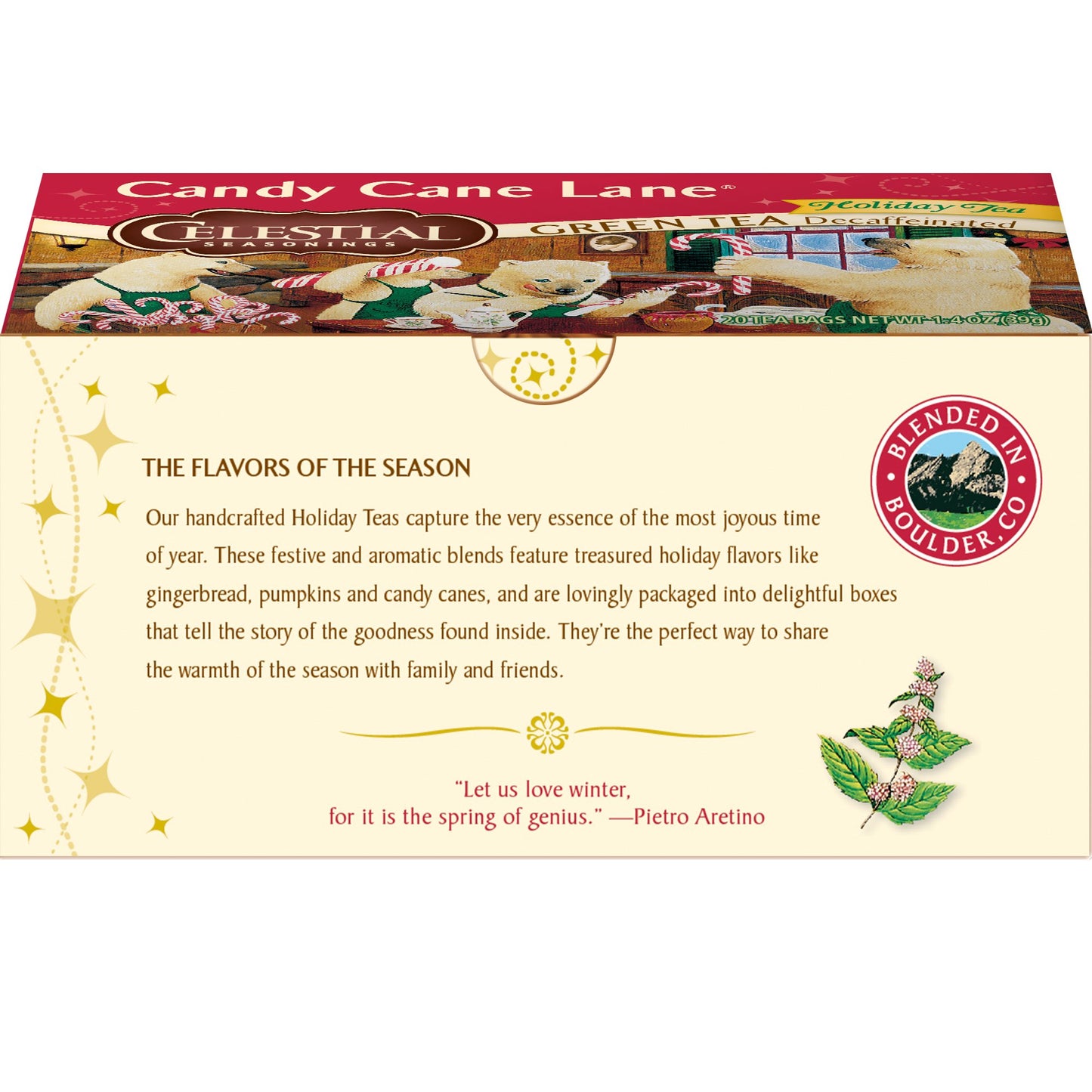 Celestial Seasonings Green Tea, Candy Cane Lane Decaf, 20 Count