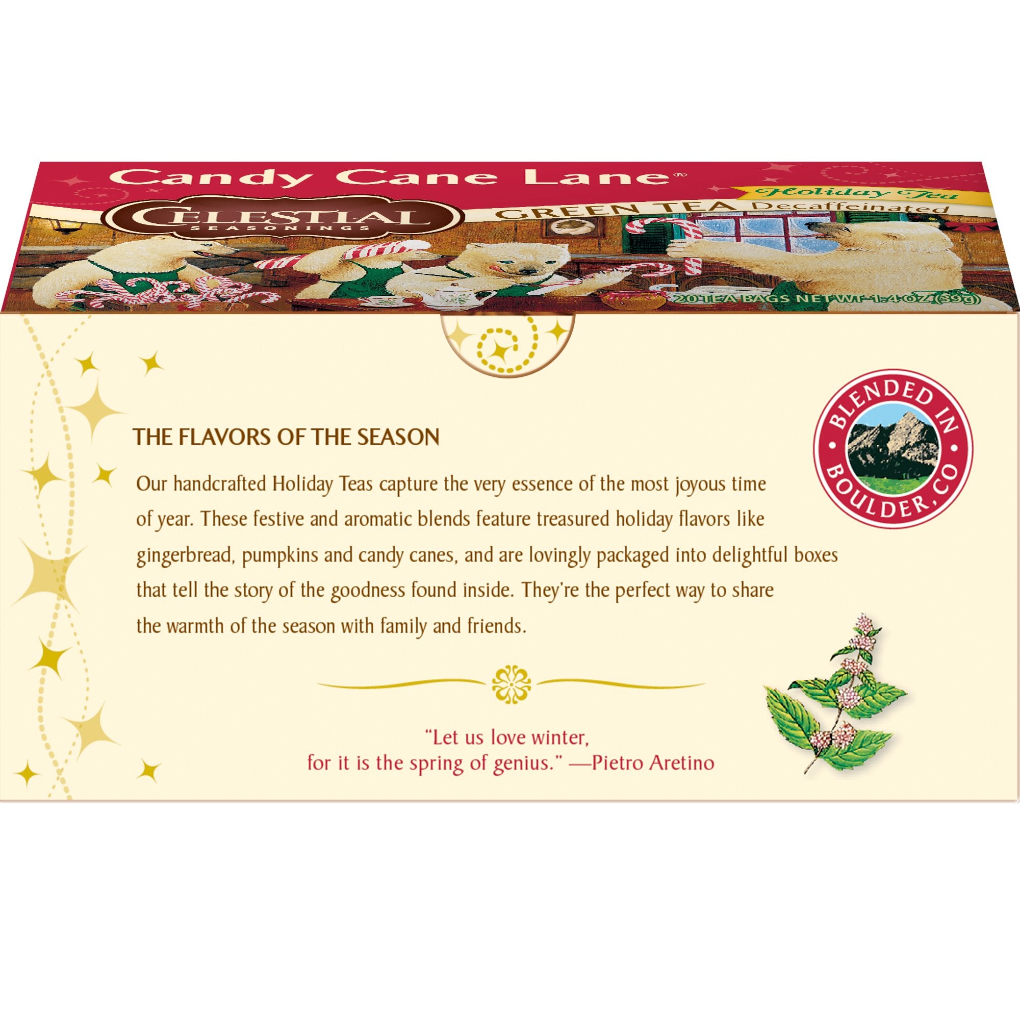 Celestial Seasonings Green Tea, Candy Cane Lane Decaf, 20 Count