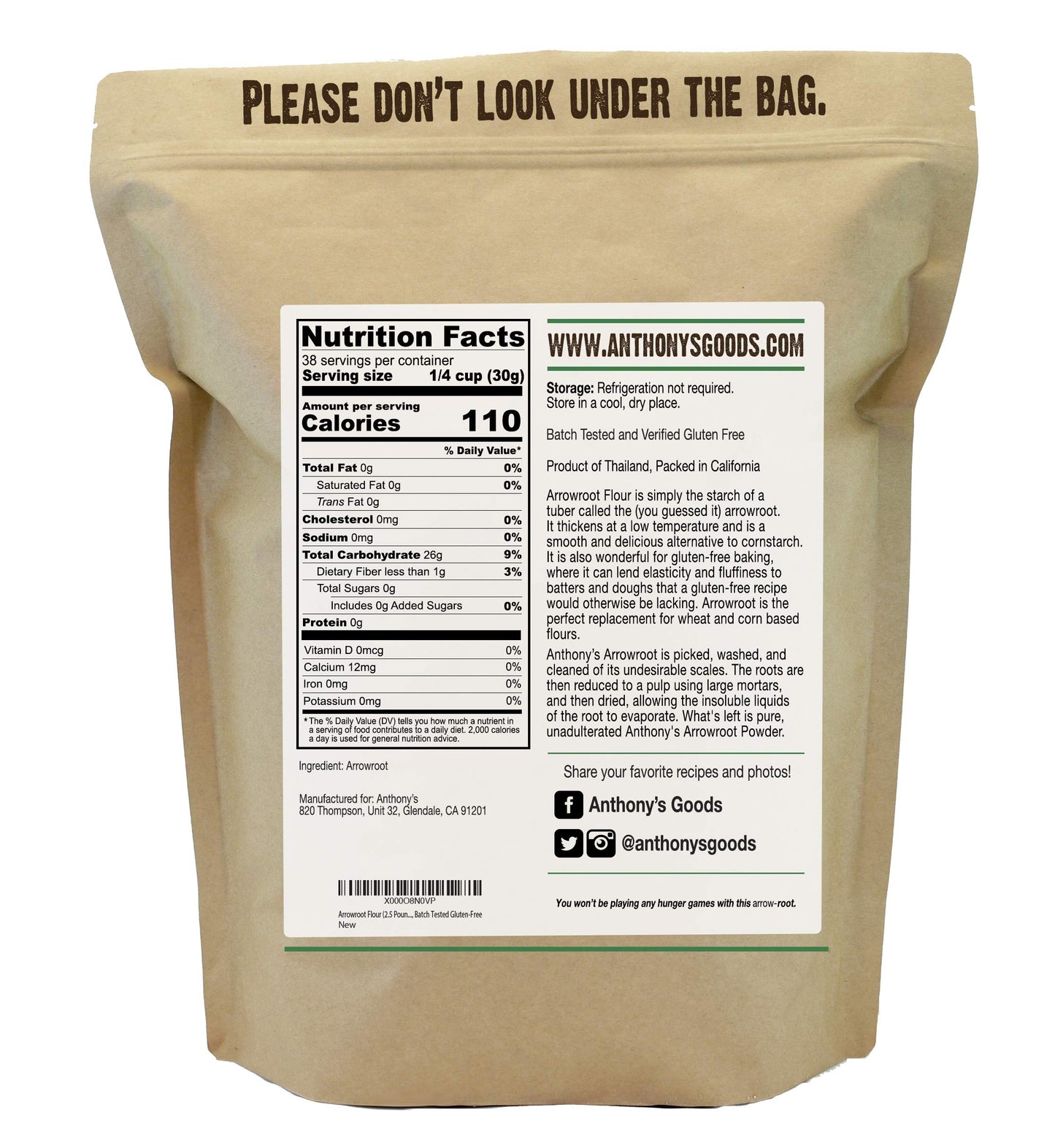 Anthony's Premium Arrowroot Flour Powder, 2.5 lb, Gluten Free, Non GMO, Cornstarch Alternative