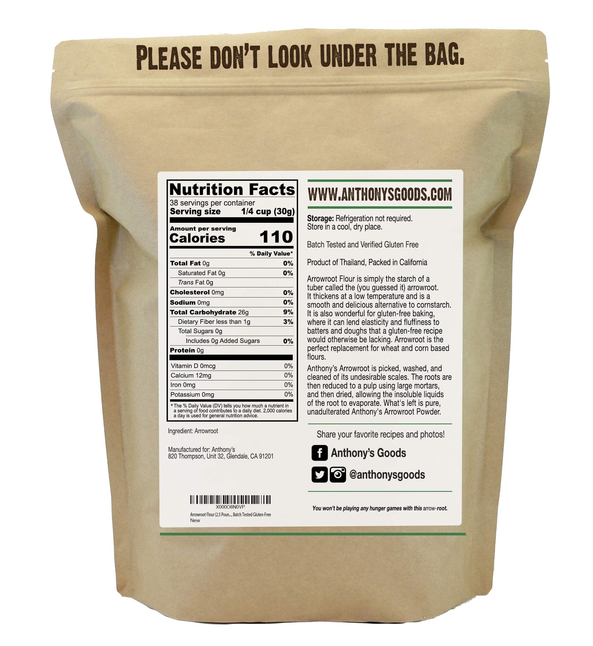 Anthony's Premium Arrowroot Flour Powder, 2.5 lb, Gluten Free, Non GMO, Cornstarch Alternative