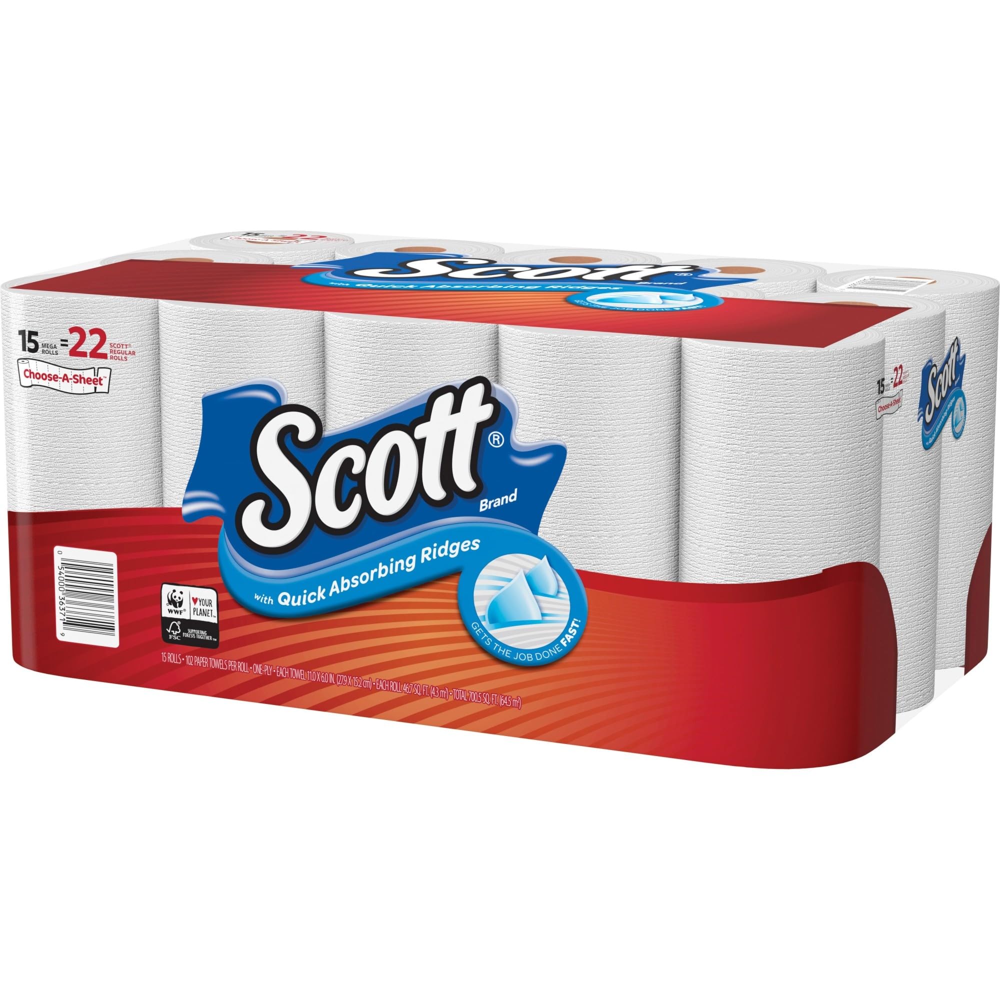 Scott 36371 Choose-A-Sheet Mega Roll Paper Towels, 1-Ply, White, 102 per Roll (Case of 28 Rolls)