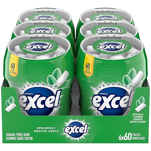 Excel Sugar-Free Gum, Spearmint, 6x60ct, 360 Pieces {Imported from Canada}