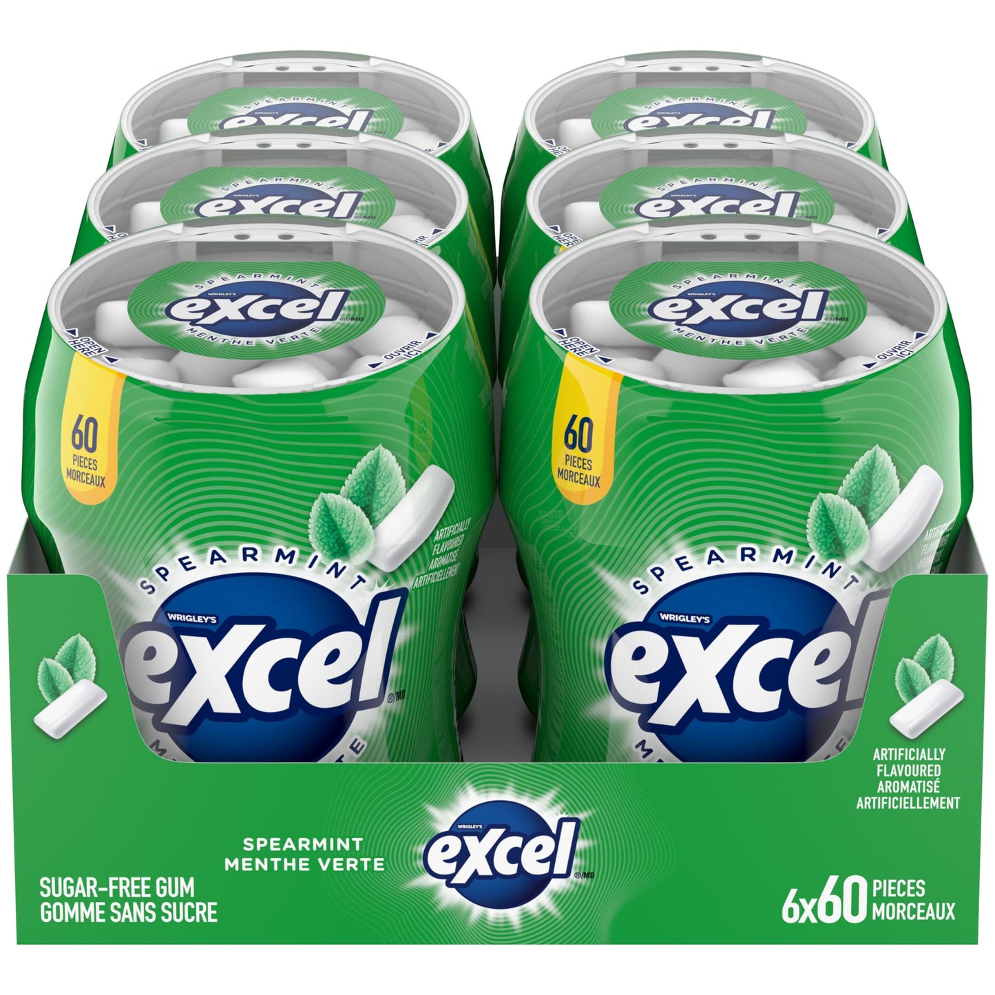 Excel Sugar-Free Gum, Spearmint, 6x60ct, 360 Pieces {Imported from Canada}