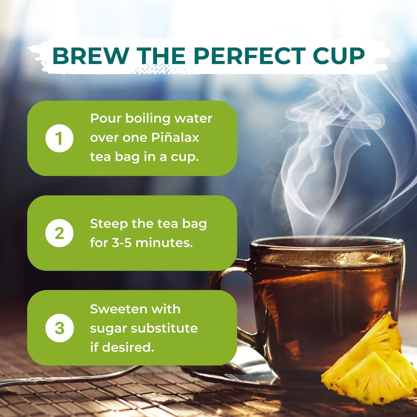 Piñalax 30 Teabags Herbal Tea of Pineapple, Artichoke, Green Tea, Stevia, Yacon Leaves, Senna, Horsetail and Fennel from Peru