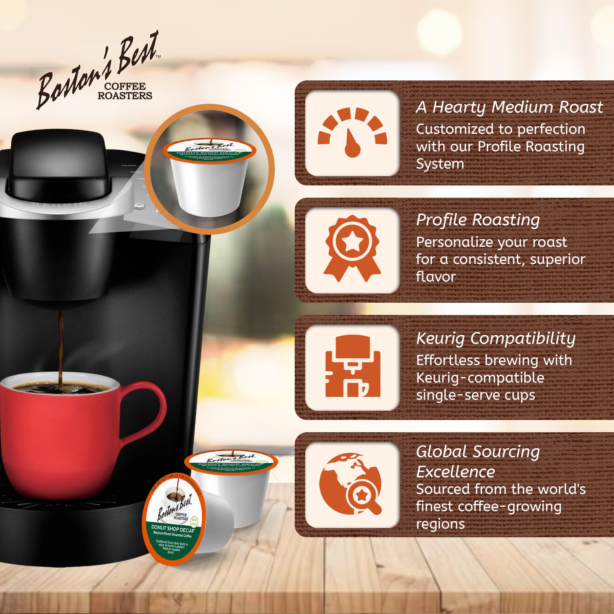 Boston’s Best - Hearty Donut Shop Decaf Medium Roast Coffee, Delicious Gourmet Compatible with Keurig Coffee Maker, 1 Count (12 Single Serve Cups)