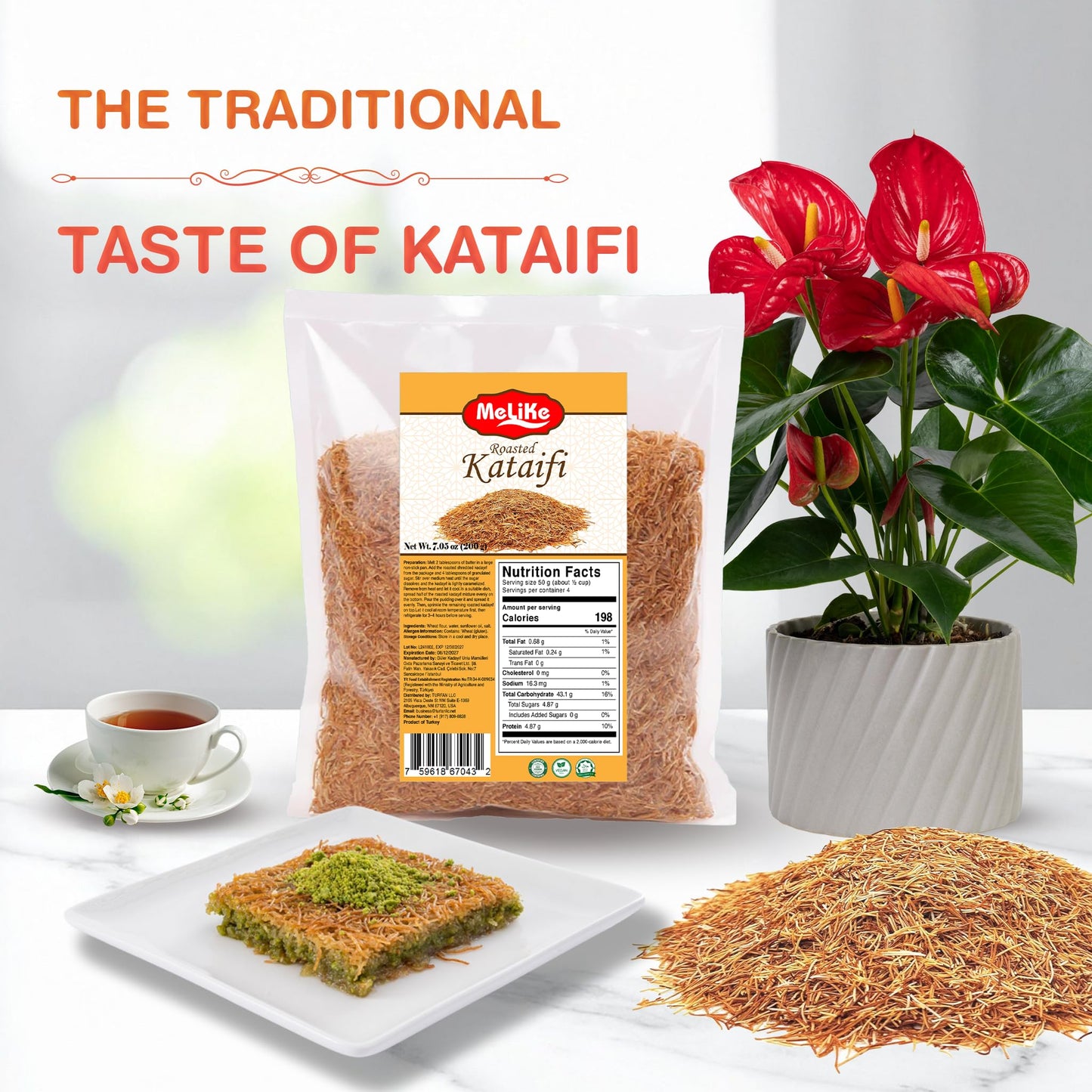 MELIKE Kataifi, Premium Roasted Kataifi For Dubai Chocolate Bar, Toasted Kataifi Shredded Fillo Dough, Knafeh, Kadayif, Kunafa, 7oz.(200g)