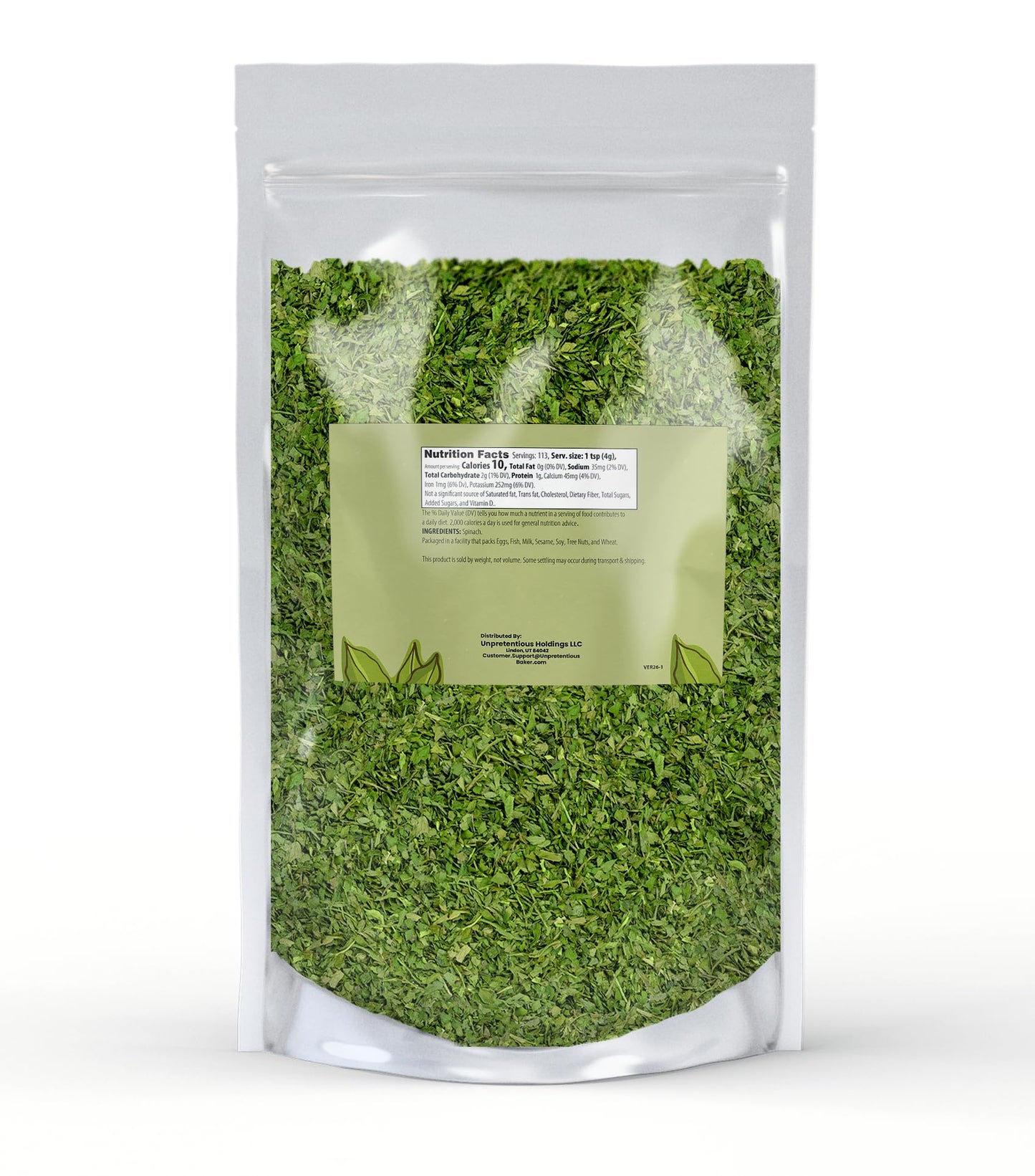 Unpretentious Spinach Flakes, 1 lb, Dried Spinach, Add to Breads, Seasoning & Soups