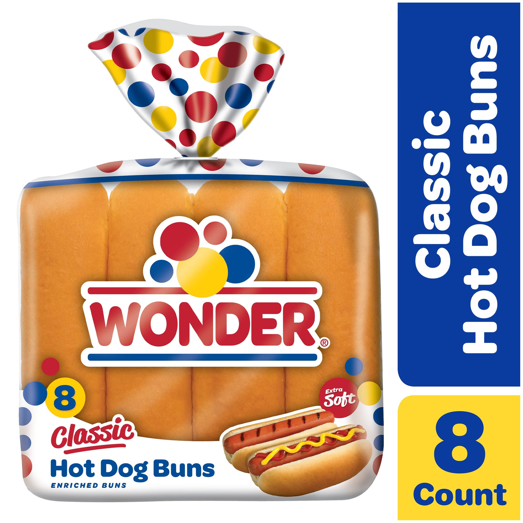 Wonder Bread Classic Hot Dog Buns, White Bread Hot Dog Buns, 8 Count