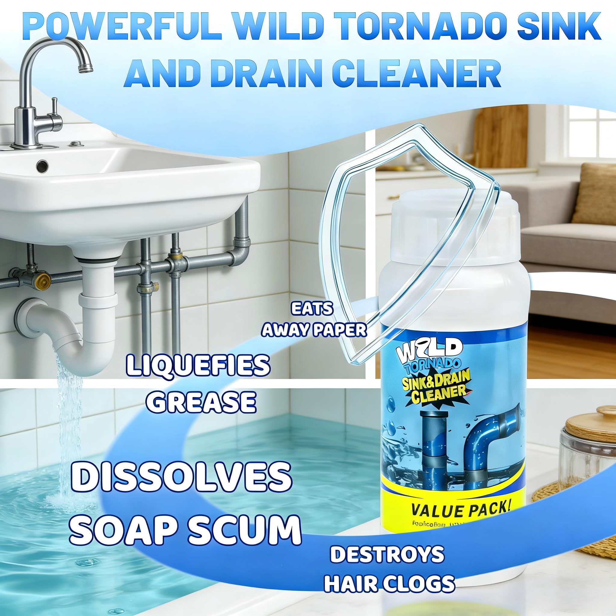 2pc Wild Tornado Sink and Drain Cleaner Powder - Powerful Pipe Dredge for Kitchen & Toilet, Drain Clog Remover, Pipeline Dredging Agent (2)