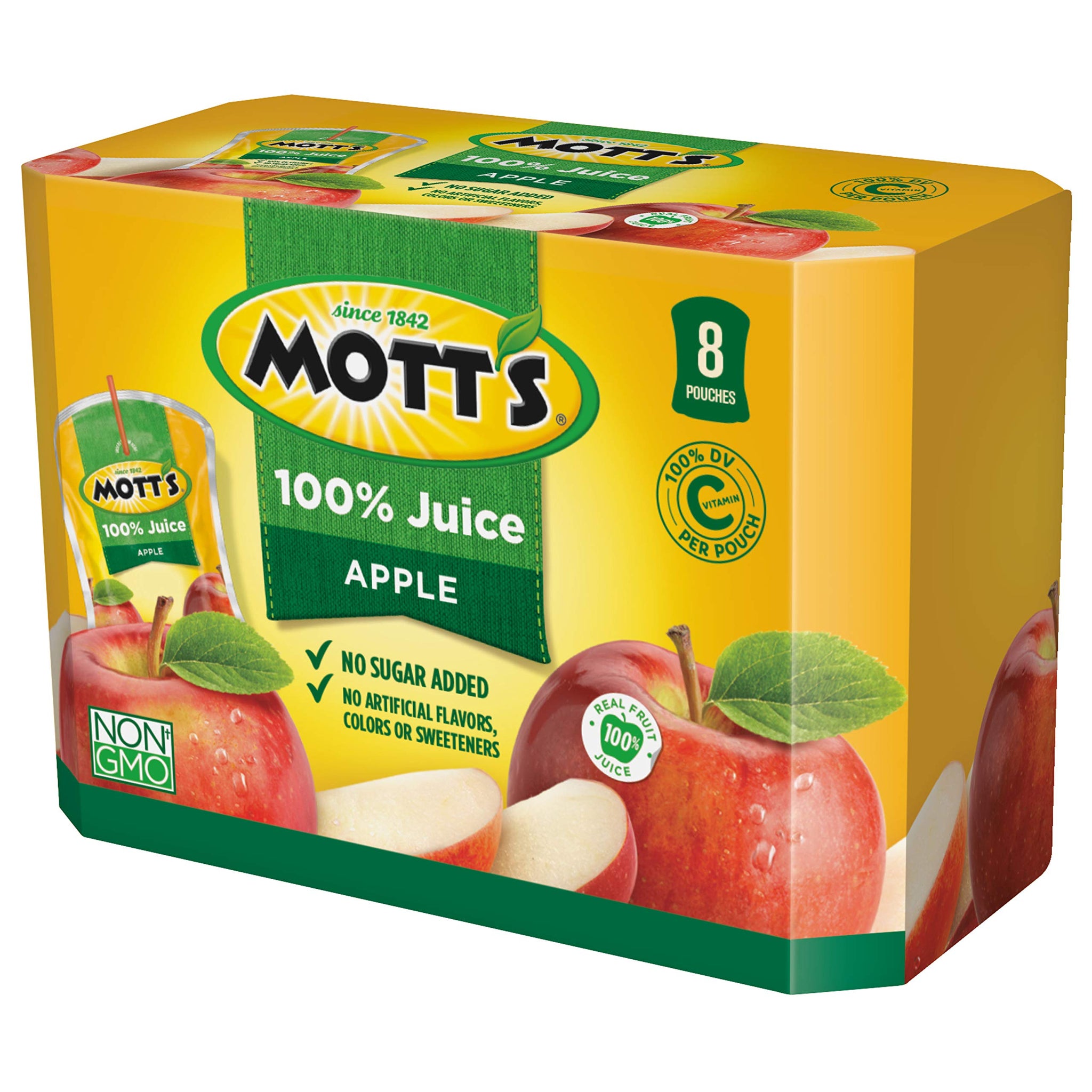 Mott's 100% Apple Juice, 6.75 Fluid Ounce Pouch, 8 Count (Pack of 4)