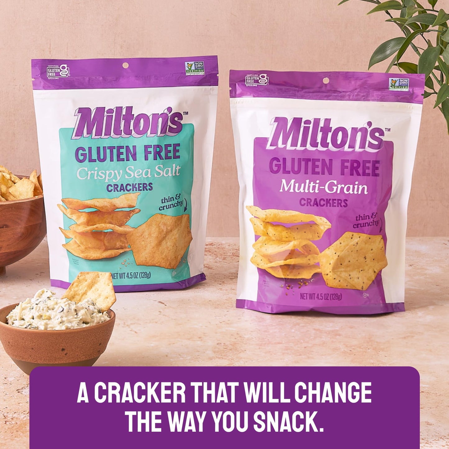 Milton's Gluten Free Crackers, Multi-Grain - Non-GMO Project Verified, Kosher, Certified Gluten Free Snack, 7 Grains In Every Bite - 4.5 Oz, Pack of 3