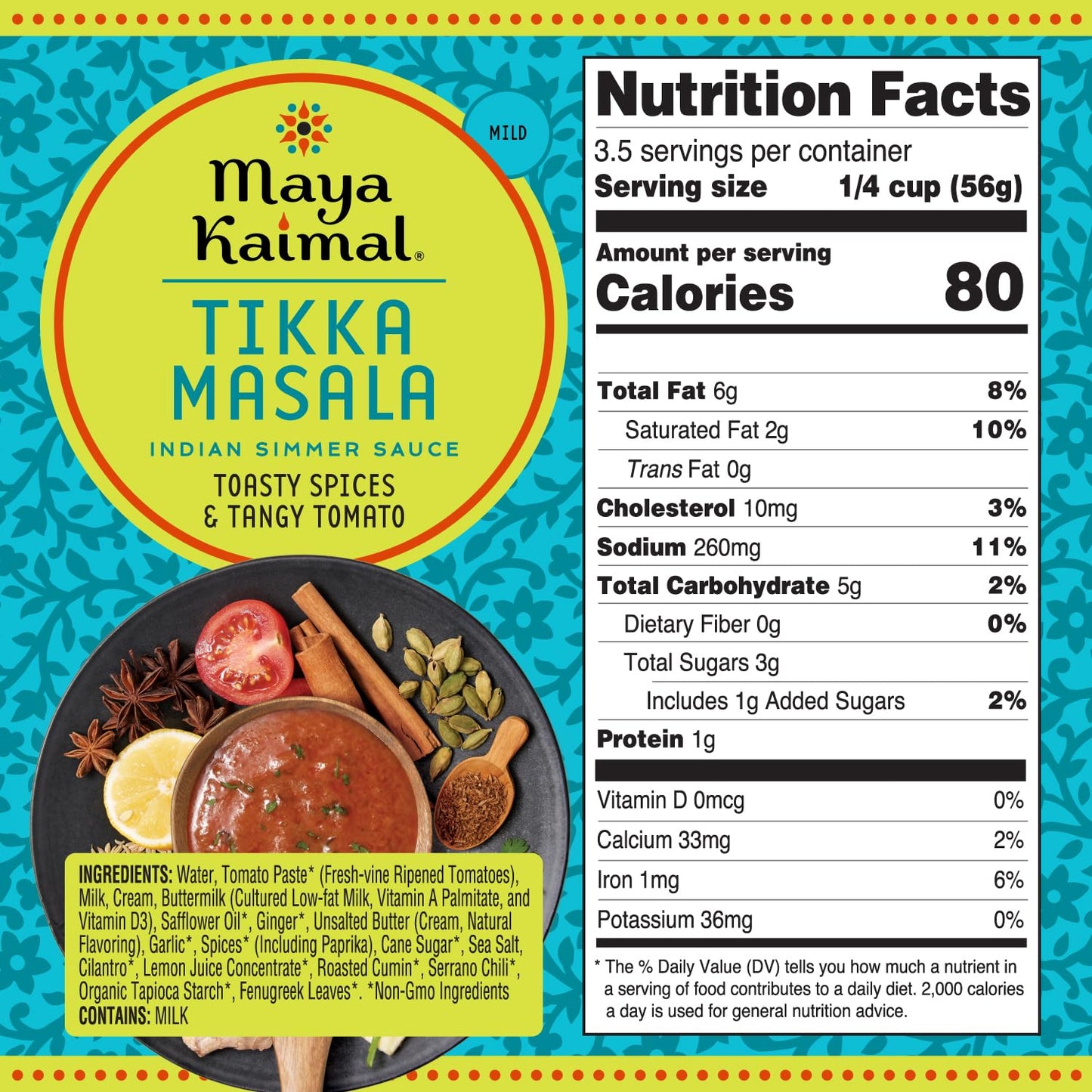 Maya Kaimal Tikka Masala Sauce, Mild Indian Simmer Sauce with Tomato and GaramMasala Spices. Vegetarian, Gluten Free (7 Ounces (Pack of 3), Tikka