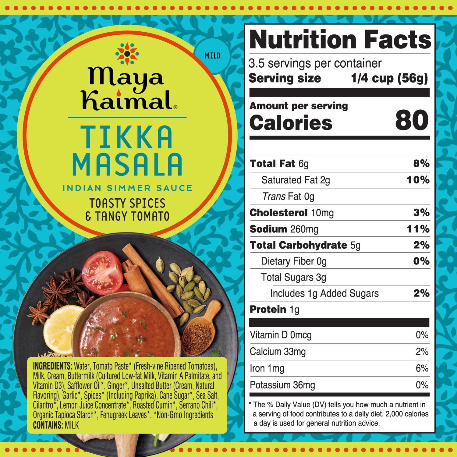 Maya Kaimal Tikka Masala Sauce, Mild Indian Simmer Sauce with Tomato and GaramMasala Spices. Vegetarian, Gluten Free (7 Ounces (Pack of 3), Tikka