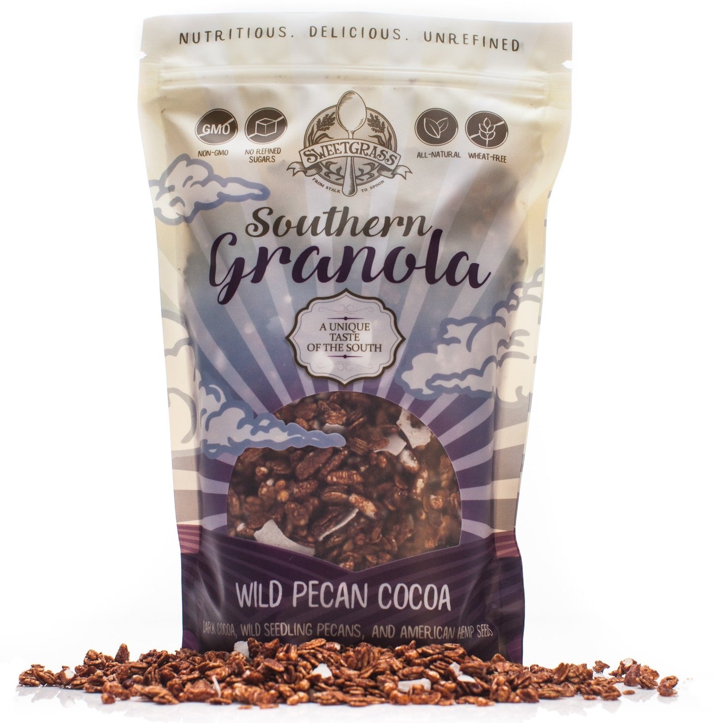 Sweetgrass Southern Granola Non-Gmo, No Refined Sugar, U.S. Hemp "A Unique Taste of the South" 3-Pack (Cocoa & Wild Seedling Pecan)