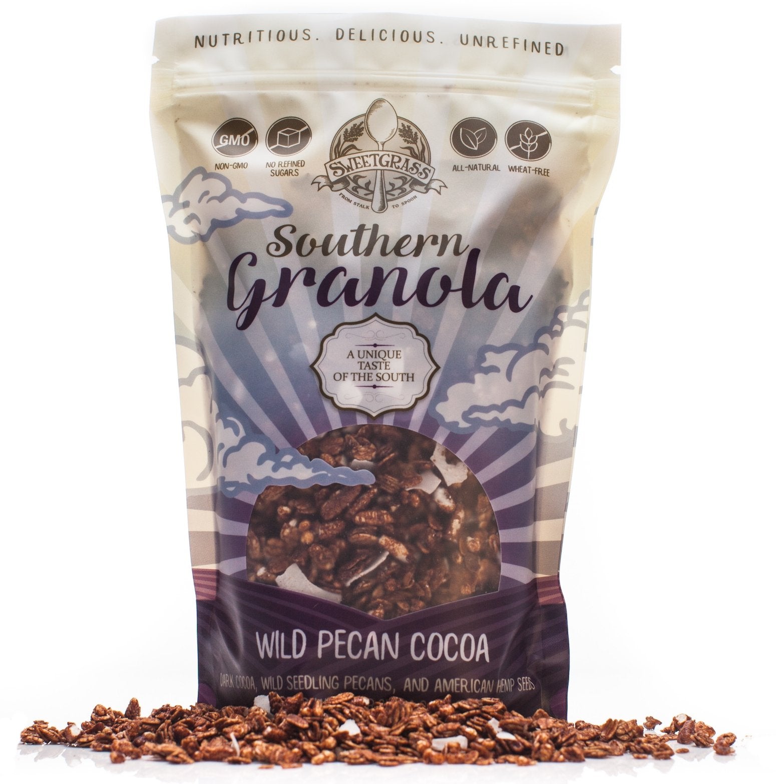 Sweetgrass Southern Granola Non-Gmo, No Refined Sugar, U.S. Hemp "A Unique Taste of the South" 3-Pack (Cocoa & Wild Seedling Pecan)