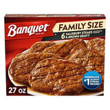 Banquet Family Size Salisbury Steaks and Brown Gravy, Frozen Meal, 27 OZ