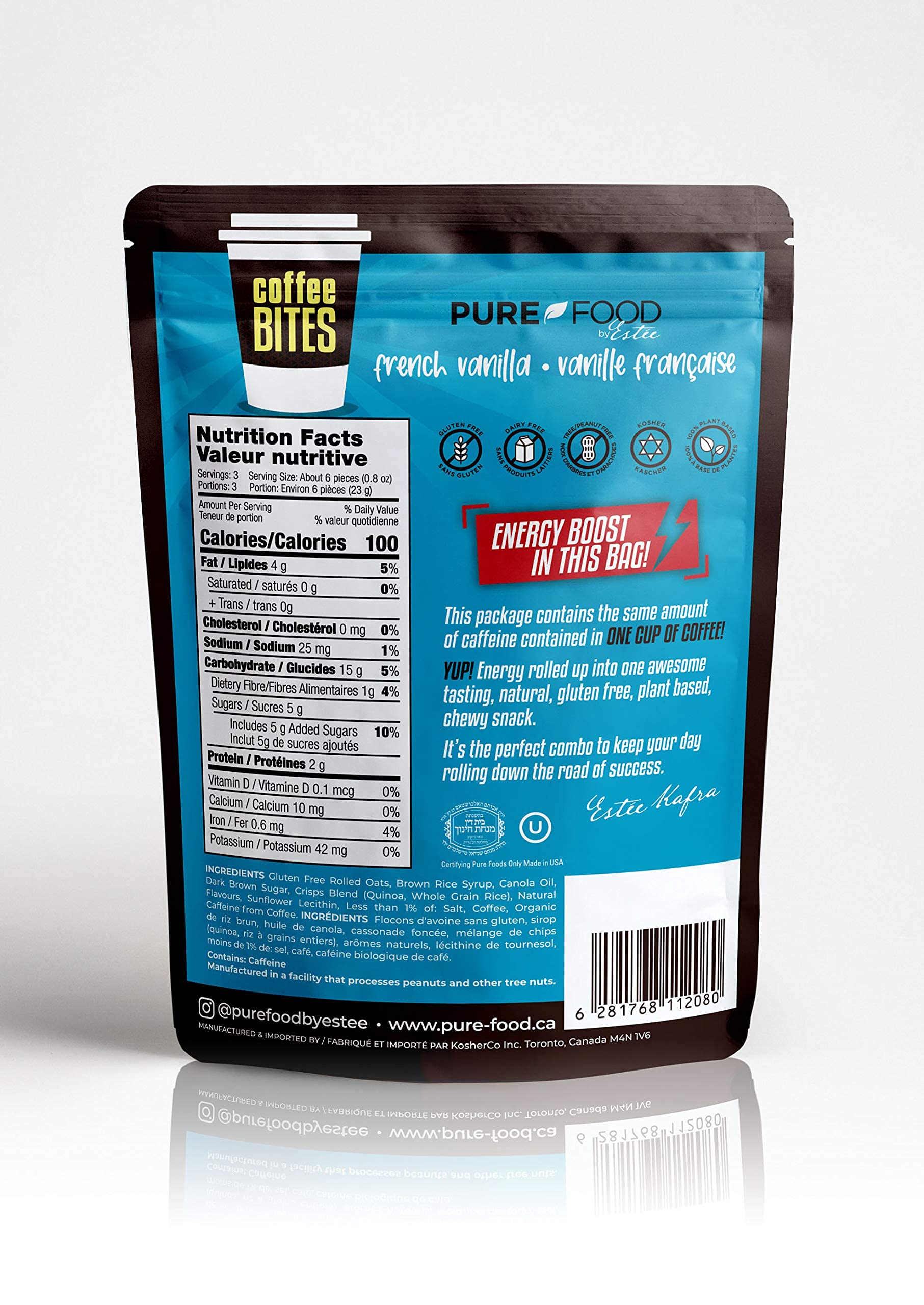 French Vanilla Energy Balls with Caffeine Vegan Granola Balls, Coffee Granola Organic Gluten Free, Keto Granola Bites Organic, Low Carb Granola Nut